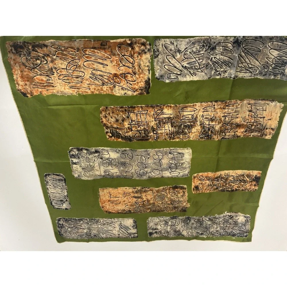 Vintage 1960s/1970s Sally Gee Scarf Hand Rolled SILK Japan 26 Inch Square Green